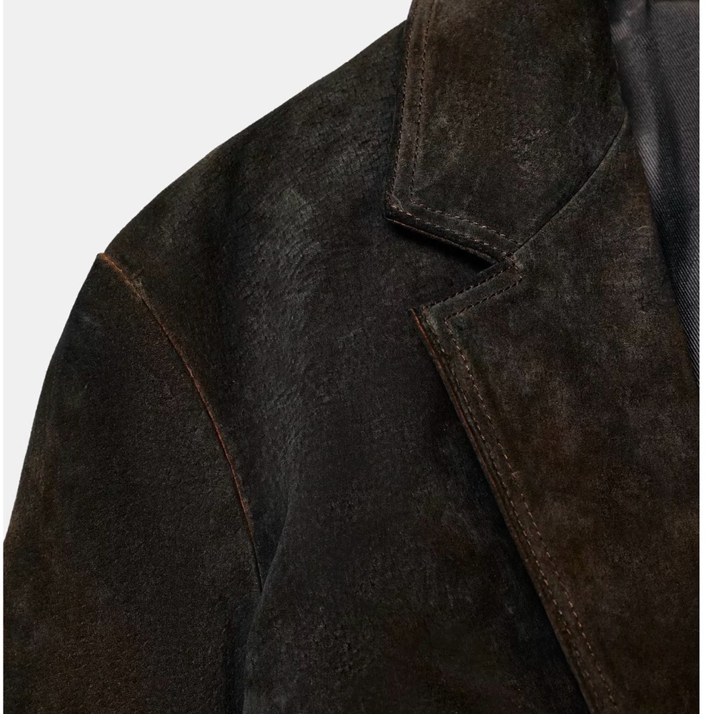 Zara Dark Brown 100% suede blazer - Picture 7 of 8
